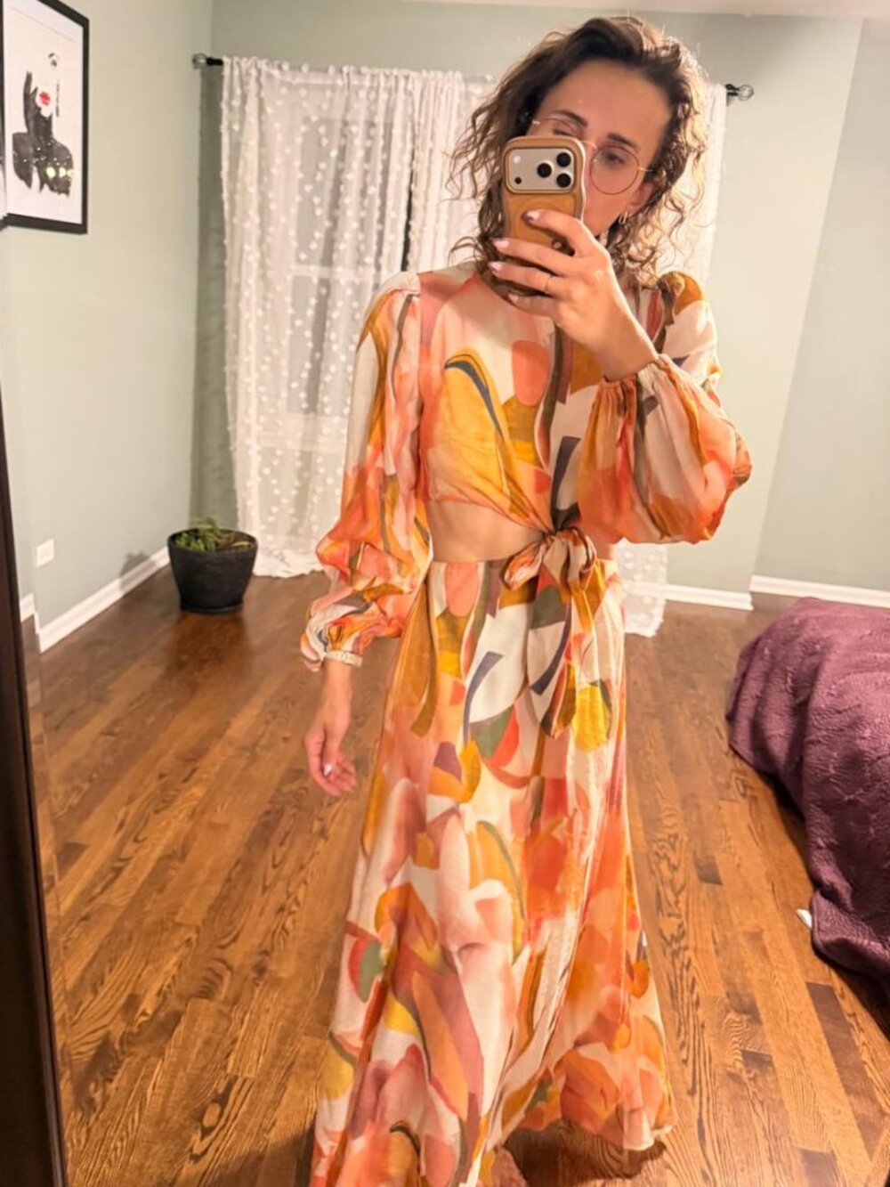 PPetal + Pup Watercolor Abstract Cutout Long Sleeve Dress